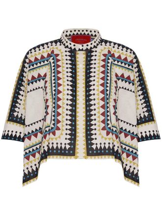 La DoubleJ Katoenen blouse met geometrische print - Wit