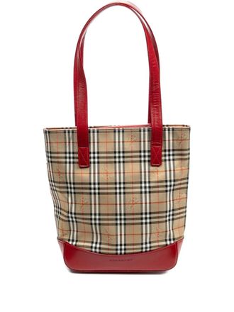 Burberry check-pattern leather-trimmed tote bag - Neutrals