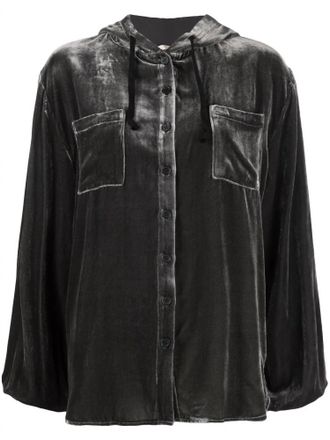 Gold Hawk Womens Velvet Hooded Shirt In Black