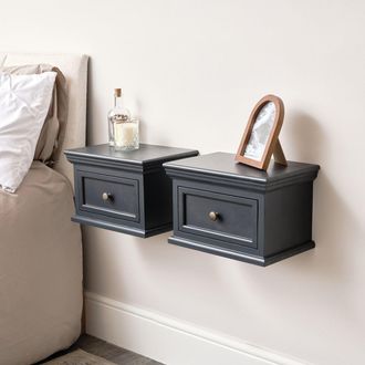 Melody Maison Pair Of Navy Black Wall Mounted Bedside Tables - Daventry Navy Black Range in Off-White