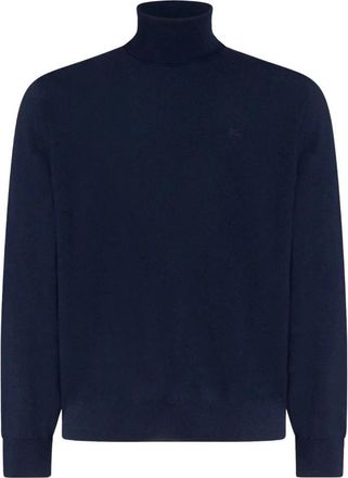 Etro Pegaso Geborduurde Roll-neck Jumper - Heren - Coltruien - Blauw - XL - Wol - Truien & Vesten