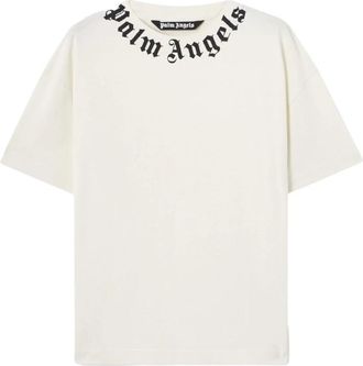 Palm Angels Neck Logo Regular Tee - Heren - T-shirts - Wit - L - Katoen - Tops