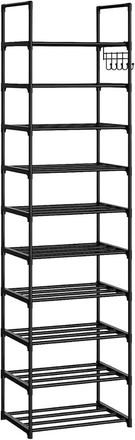 OEM Zapatero De 10 Niveles, Ahorra Espacio, De Metal, Con Ganchos, Apilable, Para Entrada, Sala De Estar Y Dormitorio, Color Negro