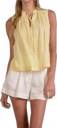 Elan Woven Tie V-Neck Sleeveless Flowy Top In Yellow