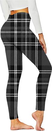 Generic 2025 Leggings for Women UK Sale Clearance Plaid Printed High Waisted Leggings with Pockets Tummy Control Stretchy Tight Yoga Pants Trousers for Workou