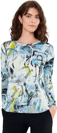 Elliott Lauren Collage - Long Sleeve Crew Neck Printed Top Womens T Shirt Blue : SM, Viscose