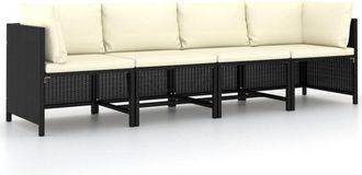 vidaXL Vidaxl - Sofá de jardín de 4 plazas con cojines ratán sintético negro