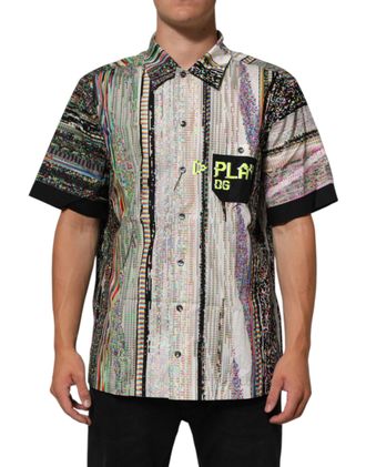 Dolce & Gabbana Mens Multicolor Graphic Collared Casual Shirt Cotton