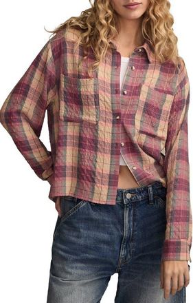 Lucky Brand Plaid Crop Button-Up Shirt in Pink Multi Plaid at Nordstrom, Size Xx-Large Regular