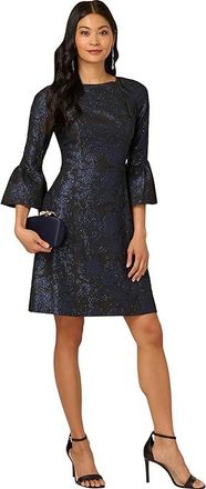 Adrianna Papell A-line Jacquard Dress Womens Dress Navy/Black : 12, Elastane/Polyester