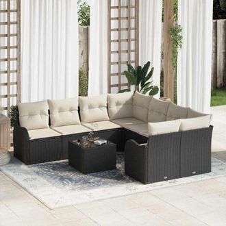 vidaXL Conjunto De Sof&aacute; De Jard&iacute;n 9 Pcs Negro, Crema 55 X 55 X 37 Cm Vidaxl