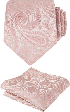Alizeal Gradient Paisley Floral Tie with Pocket Square Set, Blush Pink