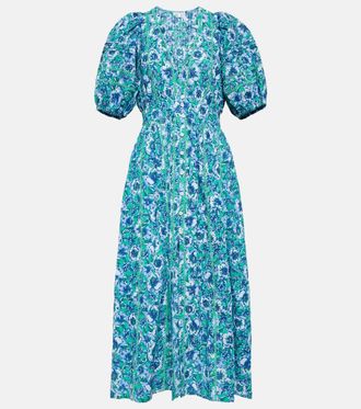 Poupette St Barth Abito midi Reine in cotone con stampa