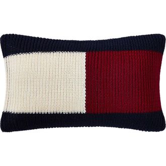 Tommy Hilfiger Flag Rib Knit Accent Pillow in Navy Blue/Red/White at Nordstrom