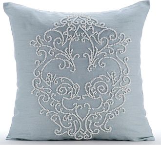OEM Funda De Almohada De Estilo Europeo, 66 X 66 Cm, Seda Azul Claro Con Estampado Franc&eacute;s Y Dise&ntilde;o De Brocado, Dise&ntilde;o De Cuentas De Estilo Victoriano, Ap