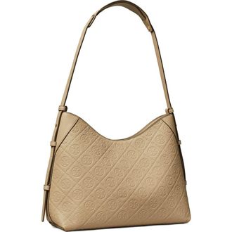 Tory Burch T Monogram Pebble Leather Messenger Bag in Fresh Clay at Nordstrom