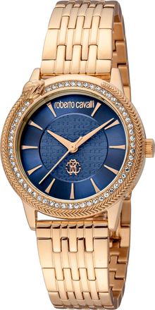 Roberto Cavalli Womens Dark Blue Dial Rose Gold Quartz Watch