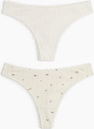 H&M 2er-Pack Tangas mit Pointellemuster - White