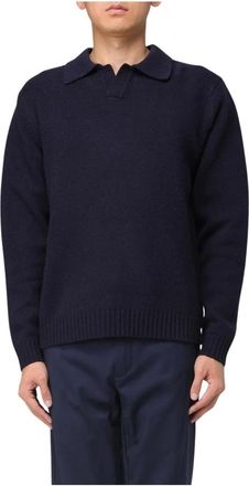 Aspesi V-neck Knitwear, male, Blue, Size: M Mens Wool Tennis Sweater for All Occasions