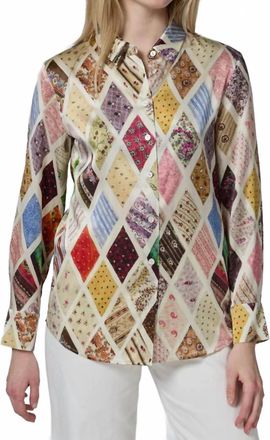 Lingua Franca Emerson Button Up Top In Diamond Print
