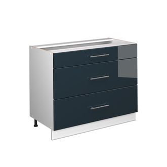 Vicco Mueble Bajo De Cocina Fame-line, Azul Oscuro Alto Brillo/blanco, 100 Cm Sin Encimera, Vicco