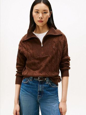 Tommy Hilfiger Half-Zip Cable Knit Soft Wool Jumper