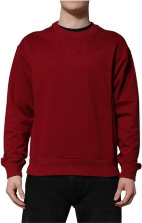 Dolce & Gabbana Geborduurd Logo Katoenen Crew Neck Sweater - Heren - Ronde hals truien - Rood - 2XL - Katoen - Truien & Vesten
