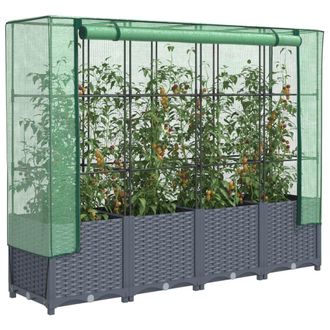 Berkfield Home Raised Bed with Greenhouse Cover Rattan Look 160x40x138 cm in Black | Size: 160 x 40 x 138 cm