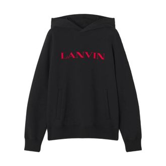 Lanvin Hoodies, male, Black, Size: M Black Cotton Sweater with Polyester Detail
