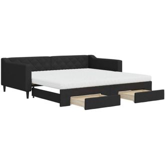 vidaXL Sof&aacute; Cama Nido Con Cajones Tela Negro 100x200 Cm Vidaxl