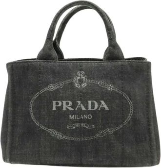 Prada Pre-owned Tote Bags, female, Black, Size: ONE SIZE Pre-owned Canapa Tote Bag