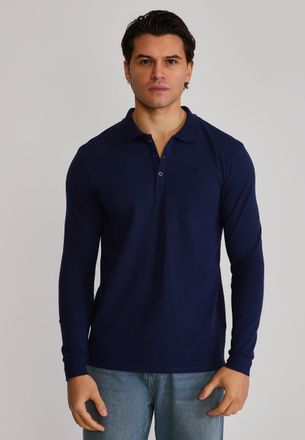 Siksilk Hombres Azul Marino Manga Larga Bot&oacute;n Polo XXL