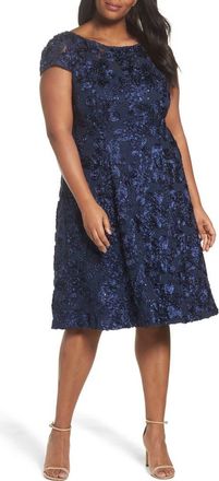 Alex Evenings Sequin Lace Cocktail Dress in Navy at Nordstrom, Size 24W