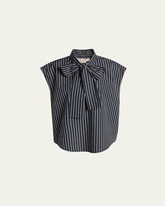Marni Self-Tie Half-Placket Striped Blouse