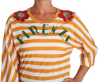 Dolce & Gabbana Womens White Orange Firenze Top T-Shirt Cotton