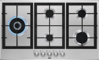 AEG HGB95522SM Piano cottura a gas Serie 6000 Slim Line 90 cm. Colore del prodotto: Acciaio inox, Posizionamento dellapparecchio: Da incasso