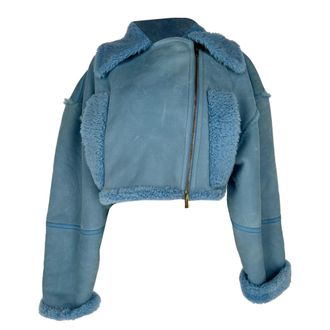 Jacquemus La Veste Paio&ugrave; Cropped Jacket in Blue Lamb Leather