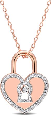 Mimi & Max 1/5 CT TW Diamond Heart Lock Pendant with Chain in Rose Plated Sterling Silver