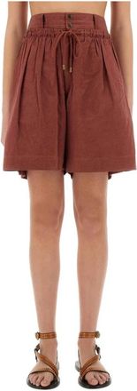 Isabel Marant Pleated High-Waisted Linnenmix Shorts - Dames - Korte Broeken - Oranje - M - Linnen - Korte Broeken