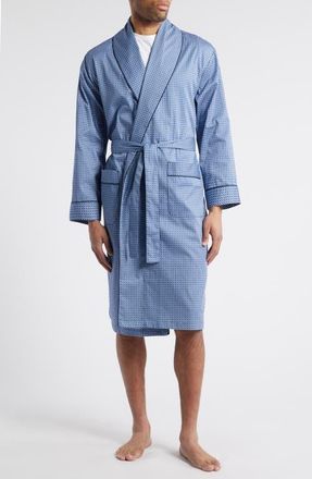 Majestic International Sateen Shawl Collar Cotton Robe in Navy/Blue at Nordstrom, Size Large
