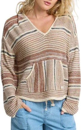 Billabong Baja Beach Stripe Cotton Blend Hoodie in White/brown at Nordstrom, Size X-Small