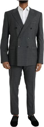 Dolce & Gabbana Grijs Geruit Wol 2-Delig Pak - Heren - Business pakken - Grijs - 2XL - Wol - Kostuums