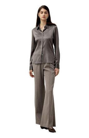 LilySilk Elegant Silhouette Silk Shirt in Mercury at Nordstrom, Size Medium