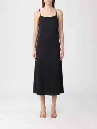 Uma Wang Cupro Midi Slip Dress with Square Neckline and Thin Straps