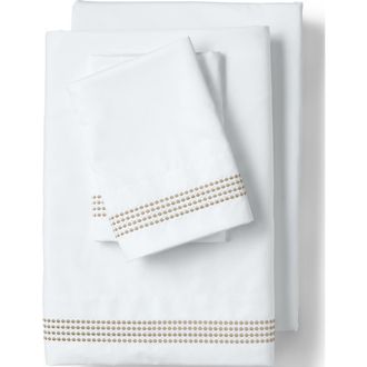 Lands End Supima Cotton No Iron Sateen Embroidered Pillowcases - 400 thread count in Khaki Dots at Nordstrom, Size Standard