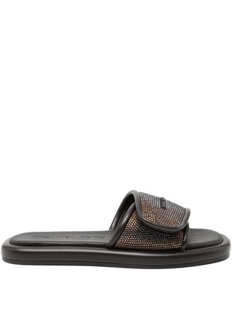 Michael Kors Suki embellished slide sandals - women - Fabric/Rubber/Fabric - 11 - Brown