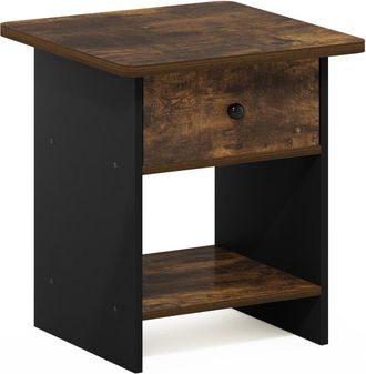 Furinno Dario End Table/ Night Stand Storage Shelf with Bin Drawer, Amber Pine/Black