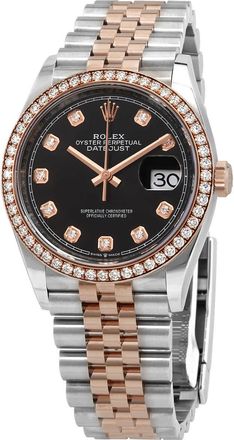 Rolex Datejust 36 Black Diamond Dial Automatic Mens Steel and 18k Everose Gold Jubilee Watch 126281BKDJ
