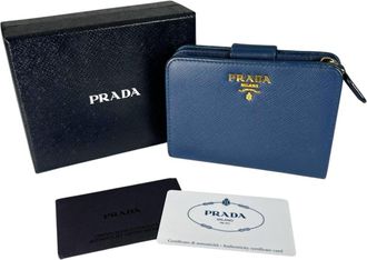 Prada Saffiano Blue Leather Wallet (Bi-Fold) (Pre-Owned)