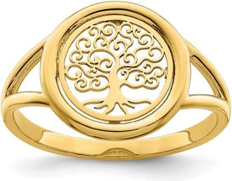 Diamond2Deal 14k Yellow Gold Polished Tree of Life in Circle Ring